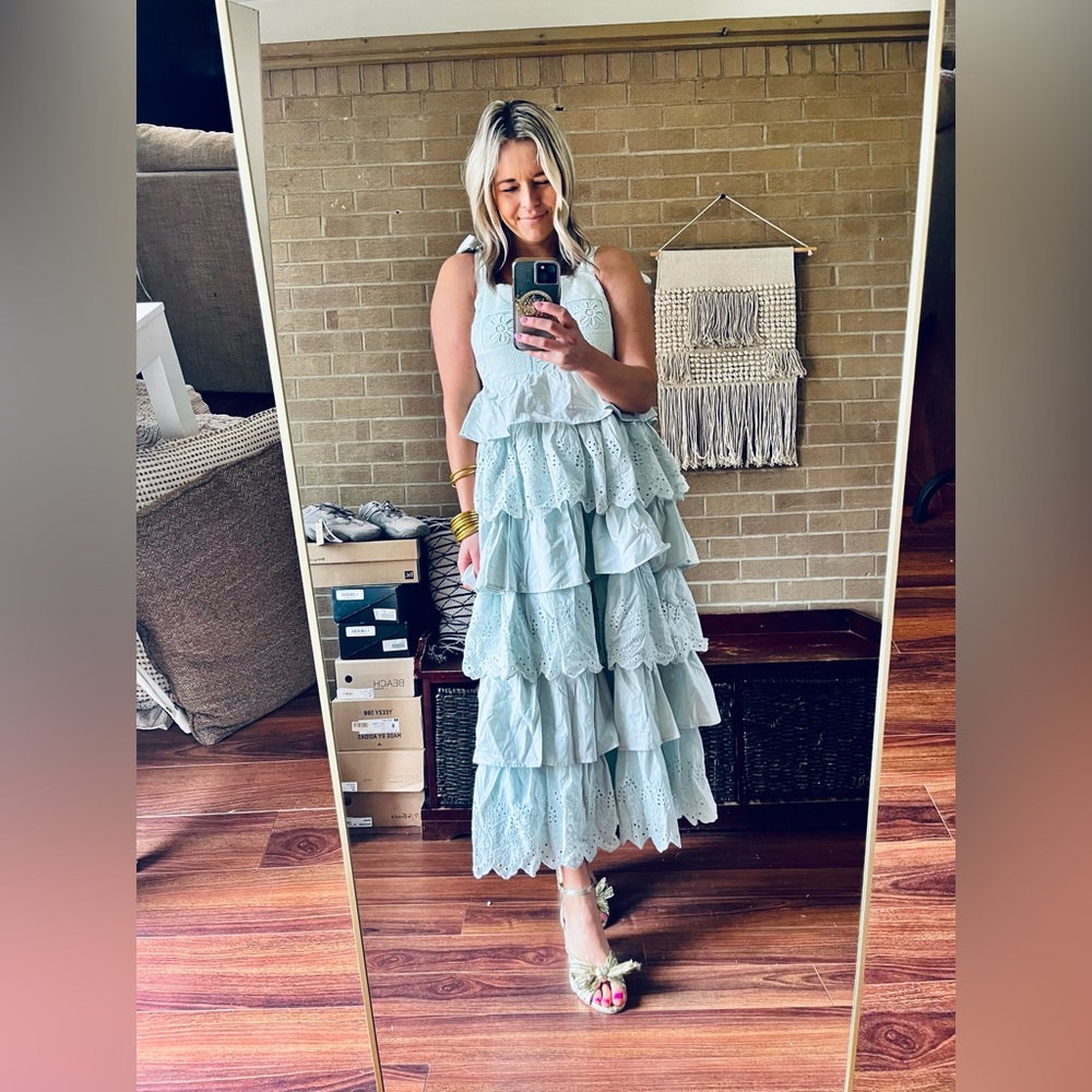 Listicle Mint Green Floral Eyelet Maxi Dress - Picture 6 of 7